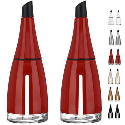 CHEFVANTAGE Olive Oil and Vinegar Cruet Dispenser Set with Elegant Glass Bottle and Drip Free Design - Red
