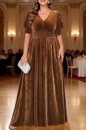 Image of Pinup Fashion Velvet Wedding Guest Dress-Fall Formal Floral Maxi Dresses