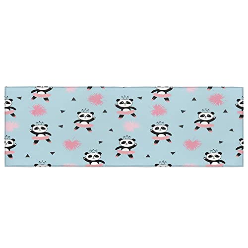 Tapetes de cozinha para piso, panda de desenho animado em rosa dançando balé azul com pontos de borr