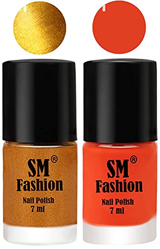 Image of Long Lasting Nail Polish | Nail Paint Combo 7 ml Each) - Set of 2 Golden-Reddish Orange