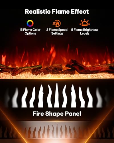Image of Silonn 3-Sided Smart 50 inch Electric Fireplace, Alexa & App Control Fireplace with 15 Flame Colors, Electric Fireplace Inserts Logs, 5110 BTU Heat Output, Realistic Flame and Sound
