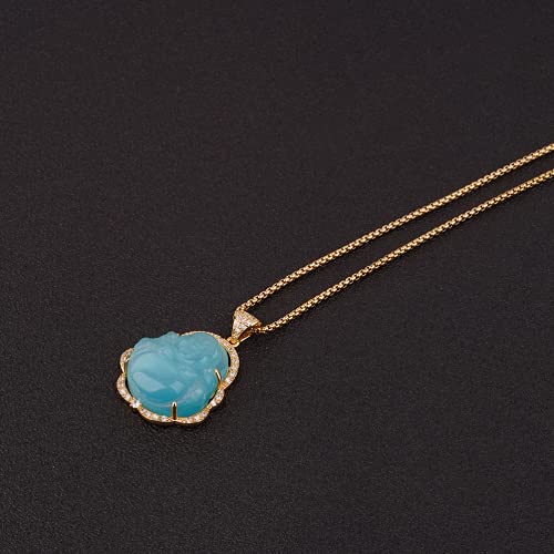 Image of ASGIFT Laughing Buddha Necklace Cubic Zirconia Green Jade Buddha Pendant with 18K Gold Plated Chain Lucky Buddha Necklace Jewelry Gift