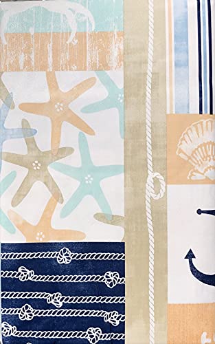 Summertime Nautical Sea Life And Symbols Patchwork Vinyl Tablecloth (52" X 90" Oblong) #TOP1