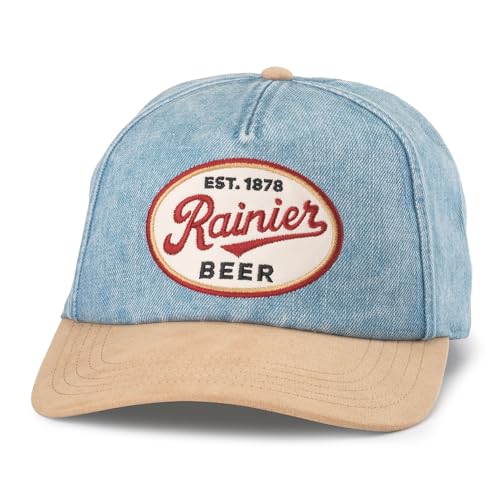 Image of AMERICAN NEEDLE Rainier Beer Patch Unisex Adjustable Snapback Baseball Hat