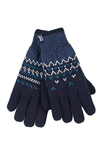 HEAT HOLDERS - Ladies Cute Striped Fairisle Warm Knitted Fleece Lined Winter Thermal Gloves (S/M, Navy (Trondheim))