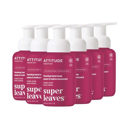 ATTITUDE Foaming Hand Soap, EWG Verified, Plant and Mineral-Based Ingredients, Vegan and Cruelty-free Personal Care Products, Herbal Musk, 10 Fl Oz (Pack of 6)