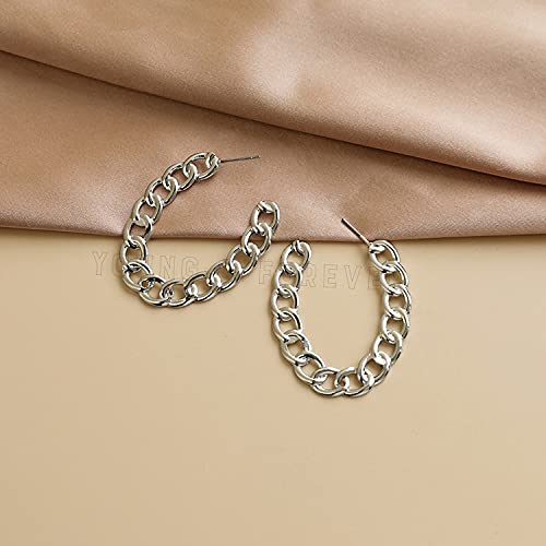 Image of Young & Forever Gift Stainless Steel Curb Chain Hoop Earrings for Women Big Hoop Dangle Earring for Women Oval Earrings Thin Geometric Hoop Earrings