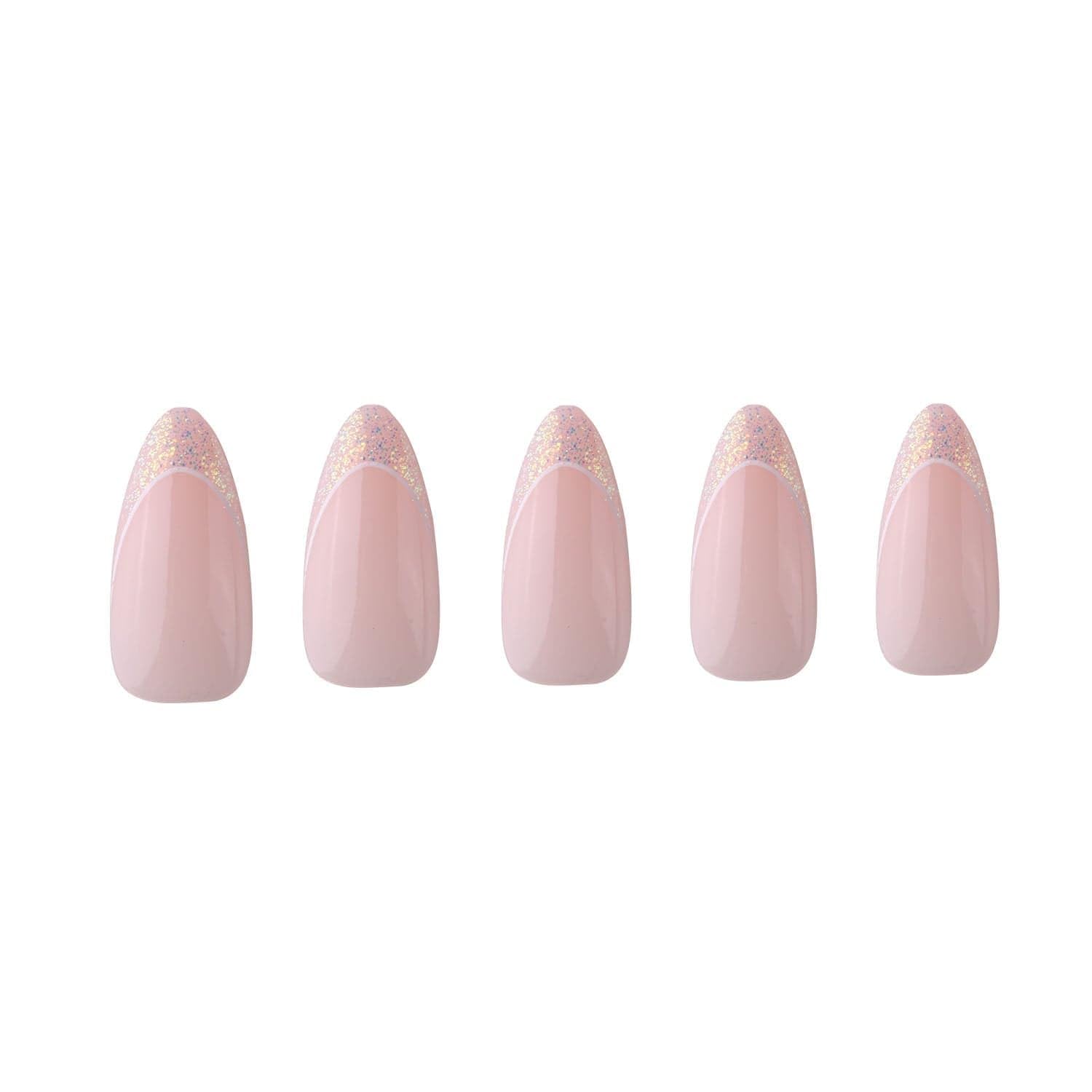 Maniology Press-On Nails, Reusable False Nail Tips, Classic and Timeless Manicures (Iridescent French, Medium Almond)