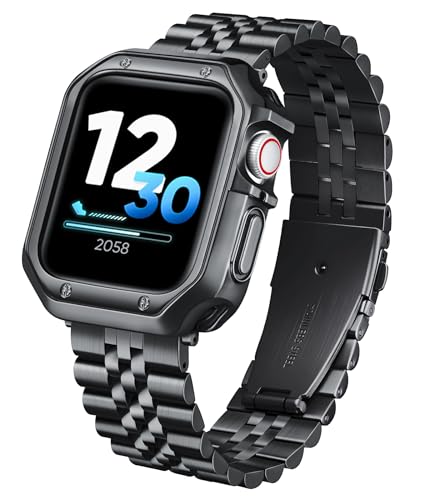 Image of BINLUN Compatible with Apple Watch Band 49mm 46mm 45mm 44mm 42mm 41mm 40mm 38mm for Men Women, Stainless Steel Metal Strap with TPU Case Fit for iWatch Series Ultra /SE3 /11 /10 /9 /8 /7 /SE2 /SE /6 /5 /4 /3 /2 /1