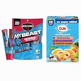 Jack Link’s x MrBeast Beef Sticks, Original Mini Beef Sticks 12 Pack & Dole Diced Peaches, Mandarin Oranges, and Cherry Mixed Fruit with No Sugar Added Variety Pack 12 Pack