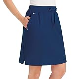 Collections Etc Women's Casual Pull-On Sport Knit Skort with Grommet Side Pockets, 21' L, Navy, Large
