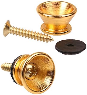 2pcs Guitar Strap Locks Metal Strap Buttons Metal End Pins Flat Head for Acoustic Classical Electric Guitar Bass Ukulele, Gold(Pack of 2)