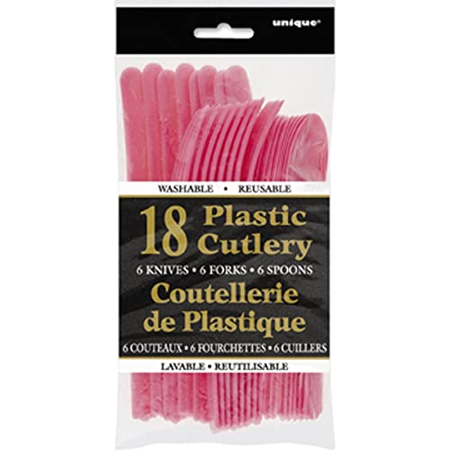 Image of Hot Pink Plastic Silverware Set for 6 Guests (18pcs)