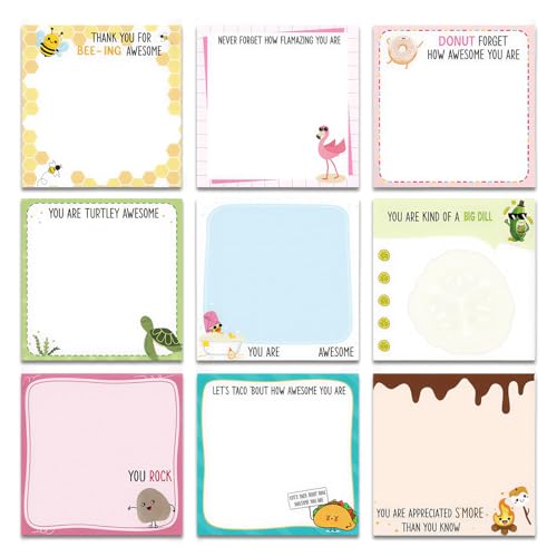 9 Pack Motivational Sticky Notes Set 450 Sheets Inspirational Self-Stick Post-it Notes 7.6 x 7.6 cm Cute Sticky Notes Book Gifts for Coworkers Nurse Teacher School Office Supplies
