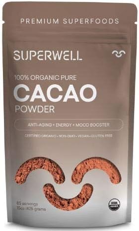 SUPERWELL Organic Cacao Powder - Cocoa Powder (15 Oz / 85 Servings) | Sugar Free | All Natural | Low Carb - Keto Chocolate | Cacao Premium Superfood | Anti-Aging