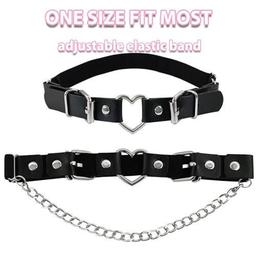 EaciTown 1 Pc Leather Leg Garter Belt with Chains Gothic Leg Harness Punk Leg Garter Belt Y2k Heart Shape Leg Belt Adjustable - Thumbnail 2