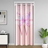 richhome Cortina de puerta con letra W para puerta, privacidad, lazo rosa, cubierta de armario, cortina divisora de habitación con mariposas, 86 x 203 cm, bonitos lazos de cinta, para dormitorio, sala