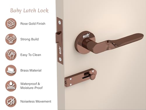 Image of GLOXY Push to Close Latch Lock for Main Door, Keyless Pull Door Lock for Bedroom, Door Lock Handle Set with Keys for Bathroom, Balcony |Rose Gold Finish (2 Years Warranty, Pack of 1)