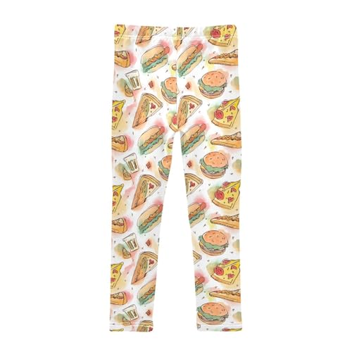 Cute Pizza Hamburger Food Girls Leggings Soft Stretch Workout Yoga Dance Pants for Kids Casual Tights2