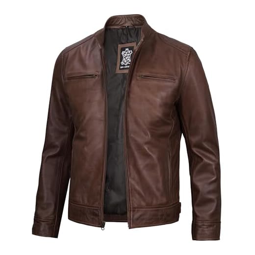 fjackets Jaqueta masculina de couro de motociclista - Jaqueta masculina de couro legítimo de pele de cordeiro macia vintage elegante, Jaqueta masculina de couro marrom Dodg, GG