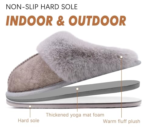 Image of KuaiLu Womens Cozy Memory Foam Slippers Ladies Fuzzy Faux Fur Lined Warm Arch Support House Shoes Slip on Comfy Winter Scuff Indoor Outdoor Rubber Hard Sole