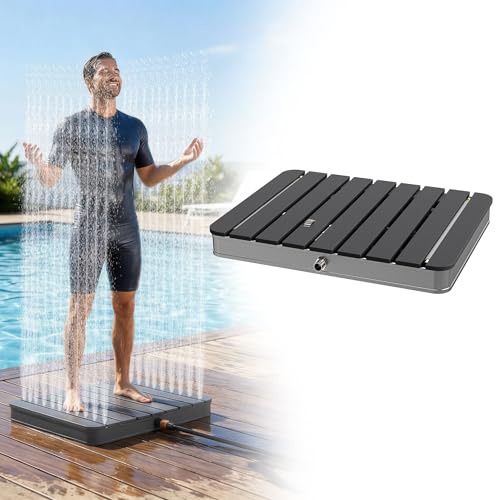 UISEBRT WPC Ducha de jardín de suelo con rueda de pie hasta 4 m de altura de fuente, antideslizante, resistente a la intemperie, a las heladas y a los rayos UV, ducha exterior para piscina, camping