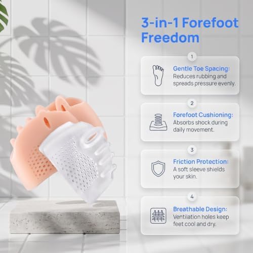 Alignura 3 in 1 Pro Toe Straighteners, Silicone Forefoot Sleeves with Toe Separators, Breathable Cushioned Support for Curled Toes & Hammer Toe (Transparent) — view 4