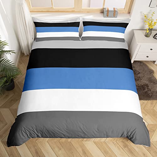 Homewish Patchwork Striped Duvet Cover Set including 2 Pillowcases, Double Size, 100% Soft & Breathable Polyester