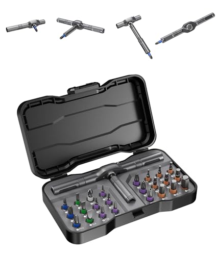 24 in 1 Magnetic Ratchet Screwdriver Set – Multi Bit Precision Repair Tool Kit with Detachable Handle, S2 Steel Bits, Portable Storage Case for Furniture, Computer, Bicycle, Electronics