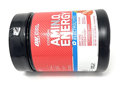 Optimum Nutrition Amino Energy Plus Electrolytes Energy Drink Powder, Caffeine For Pre-Workout Energy And Amino Acids/Bcaas, Strawberry Burst, 1.51 Lb (72 Servings) #TOP4