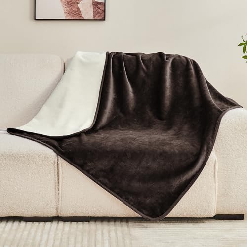 Yaning Waterproof Blanket 40"x60" for Adults, Reversible Waterproof Bed Cover for Dogs Cats Pets, Soft Leakproof Blanket for Bed Couch Sofa Furniture Protector, Brown/Off White