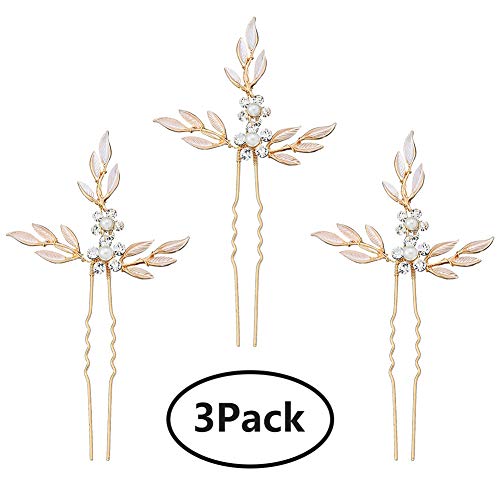 Miallo KC Golden Wedding Hair Pins Leaf Rhinestones handmade HairPieces(Pack of 3)…