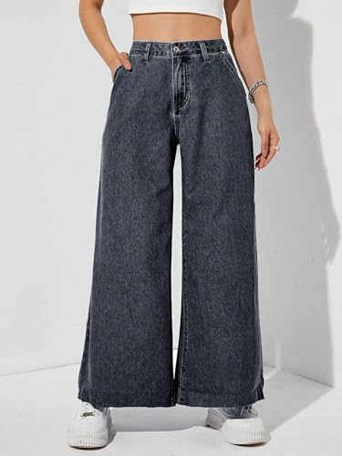 Image of KOTTY Wide Fit Denim Pants - Women's High Rise Wide Leg Comfort