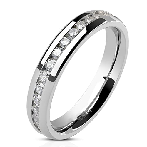 Round Cut Cz Stainless Steel Eternity Wedding Ring Band (4-8Mm Wide) Width 6Mm Size 07 #TOP1