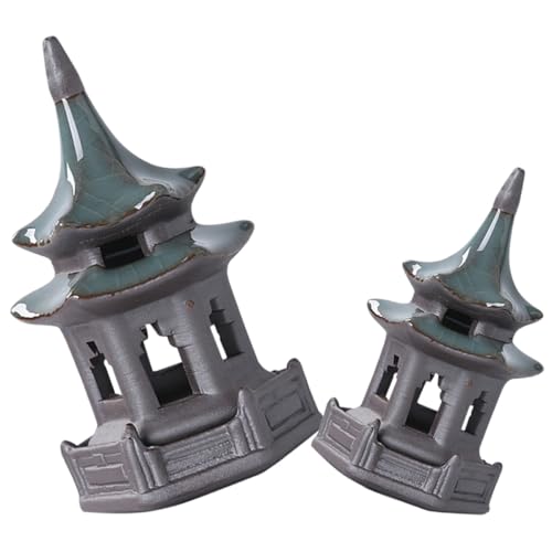 DECOMELODY Statua del Padiglione in Miniatura 2 Pezzi Decorazione da Giardino Zen e Micro Paesaggio Ornamento da Tavolo Versatile per Interni ed Esterni