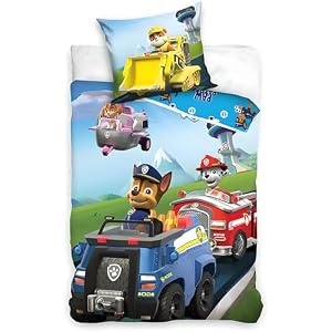 Officiële Paw Patrol beddengoedset voor kinderen, dekbedovertrek 140 x 200 cm en kussensloop 50 x 70 cm, 100% zacht en ademend katoen, eenpersoonsbed