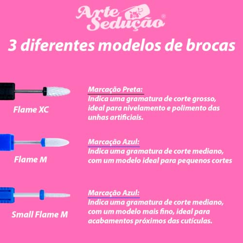 Kit 3 Brocas de Cerâmica Unhas Gel Acrigel Fibra Acabamento