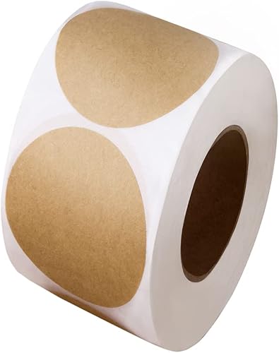 Calcomanías de papel kraft marrón natural de 1.5 pulgadas (500 por rollo), calcomanías redondas en blanco (adhesivo permanente) para propietarios de