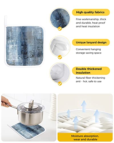 Carosoffe Blue Grey Modern Pot Holders Set Of 2 Heat Insulation, Gray Abstract Art Oil Painting Hot Pads & Potholders For Kitchen, Retro Blue Smear Farmhouse Oven Mitts For Baking Cooking Barbecue #TOP1