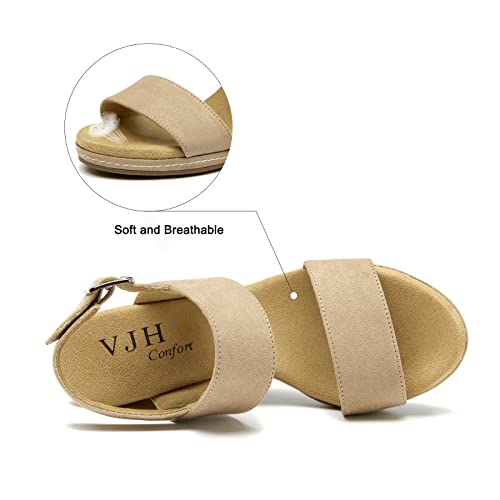 Image of VJH confort Women's Wedge Sandals Buckle Straps Cork Platform Comfort Slingback Dress Open Toe Sandals