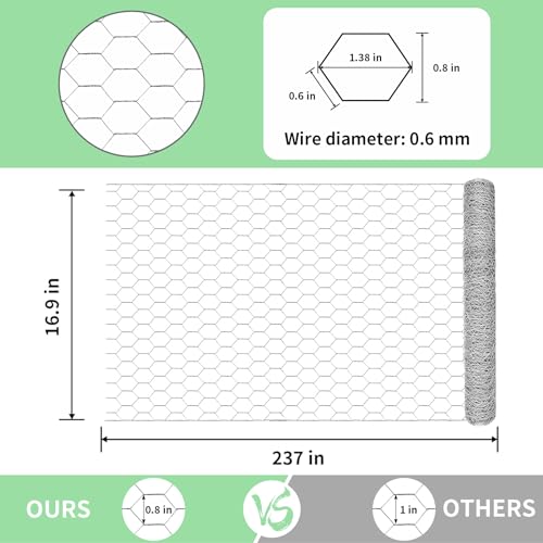 Image of Chicken Wire 16.9 in x 237 in Poultry Wire Netting Hexagonal Galvanized Mesh Garden Fence Barrier for Pet Rabbit Chicken Fencing with 100 Pcs Cable Zip Ties