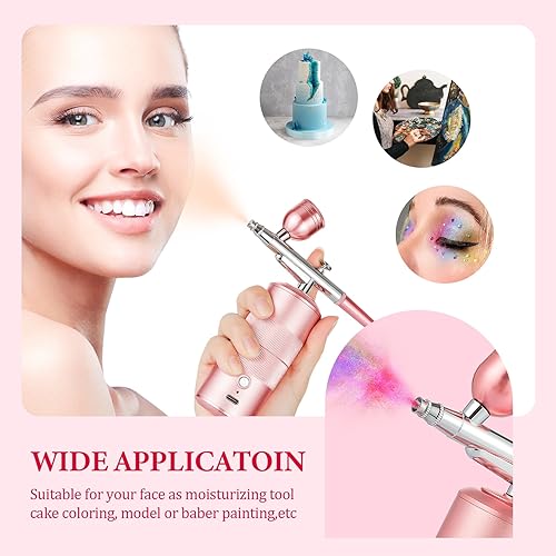 Image of Airbrush Kit Machine with Compressor, Rechargeable Handheld Airbrush, Professional Cordless Air Brush Portable for Nail Art, Makeup, Barber, Cake Decor, Painting (Rose)