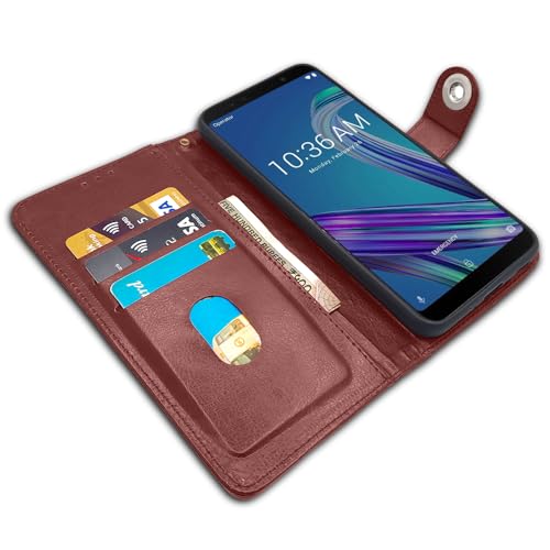 Image of Pikkme Asus Zenfone Max Pro M1 Flip Cover Leather Finish | Inside TPU with Card Pockets | Wallet Stand and Shock Proof | Complete Protection Flip Case (Button Brown)