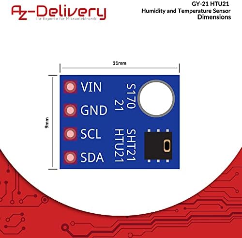 AZDelivery GY-21 HTU21 Humidity and Temperature Sensor Module SHT21 with I2C Interface compatible with Arduino and Raspberry Pi including E-Book!
