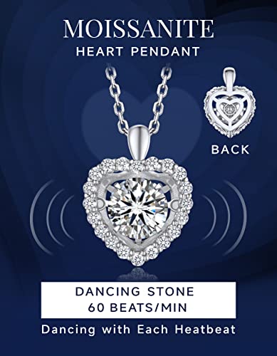 Momentwish Dance Necklace, 1Carat Moissanite Heart Necklace, D Color Vvs1 Simulated Diamond 925 Sterling Silver Dancing Necklace #TOP2