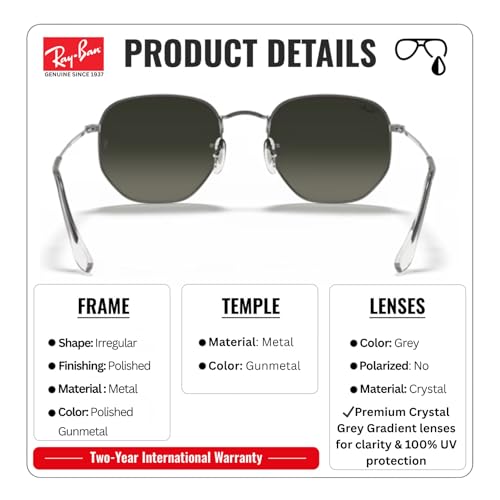 Image of Ray-Ban RB3548N HEXAGONAL FLAT LENSES Square-Round Shape Sunglasses for Men & Women with Official Eyewear Kit