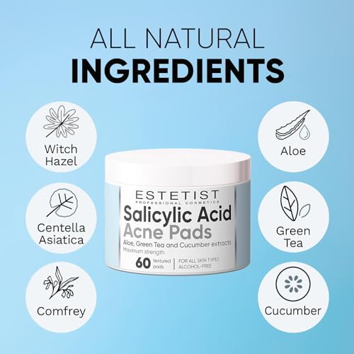 Salicylic and Glycolic Acid Facial Cleansing Pads, Hydrating Acne Pads with Natural Extracts, Exfoliating Face Cleansing Pads for Men and Women, Acne Care Wipes, 60 Count - Image 4