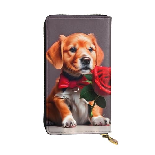 Gentleman-like dog Leather Long Wallet, 12 Credit Card Slots, 3 Cash Slots, Coin Compartment, Unisex