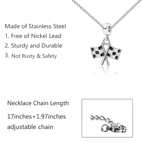 FUSTMW Checkered Flag Necklace Black and White Racing Flag Pendant Race Car Gifts for Racers Jewelry Racing Fans Gifts2