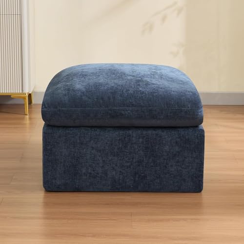 Image of 33.5'' Cloud Ottoman for Modular Sofa, Comfy Chenille Upholstered Footrest with Memory Foam, Fully Compressed Packaging, Oversized Ottoman Bench for Living Room or Small Space, Navy